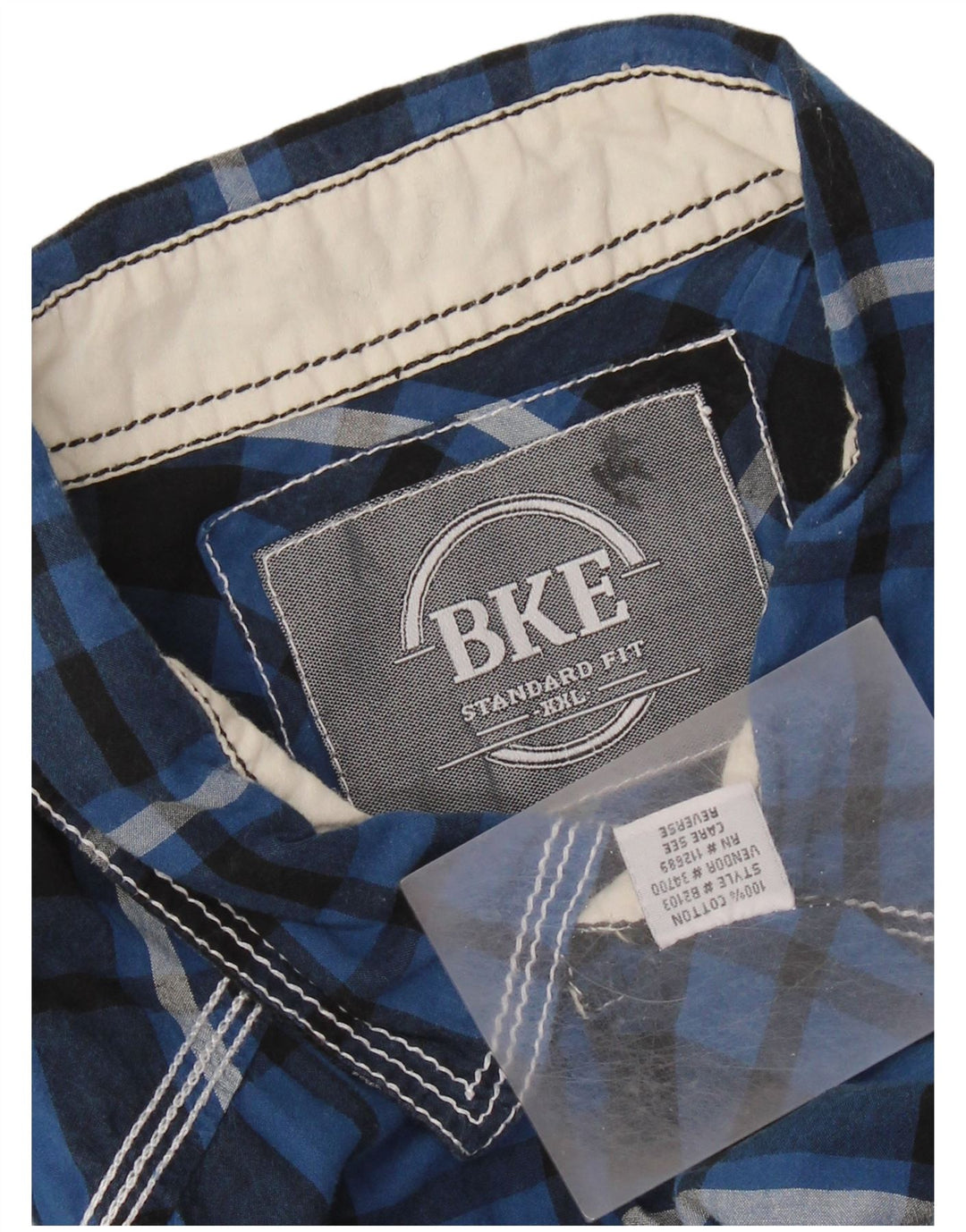 BKE Mens Short Sleeve Standard Fit Shirt 2XL Blue Check Cotton