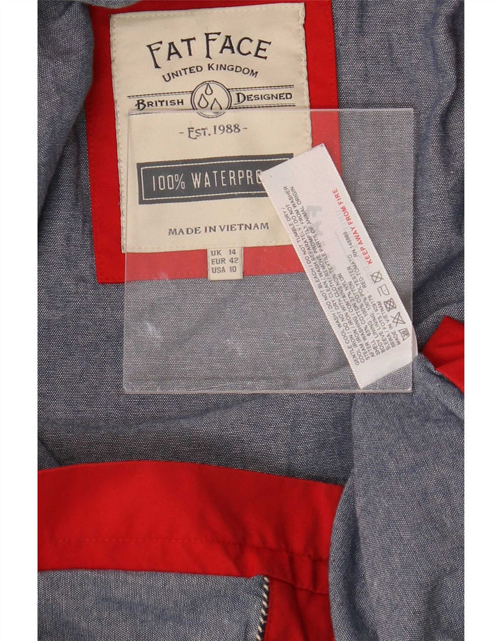 Fat Face Womens Hooded Rain Jacket UK 14 Large Red Cotton
