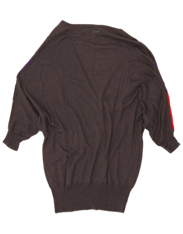 DIESEL Womens Longline Cardigan Sweater UK 10 Small Grey Colourblock