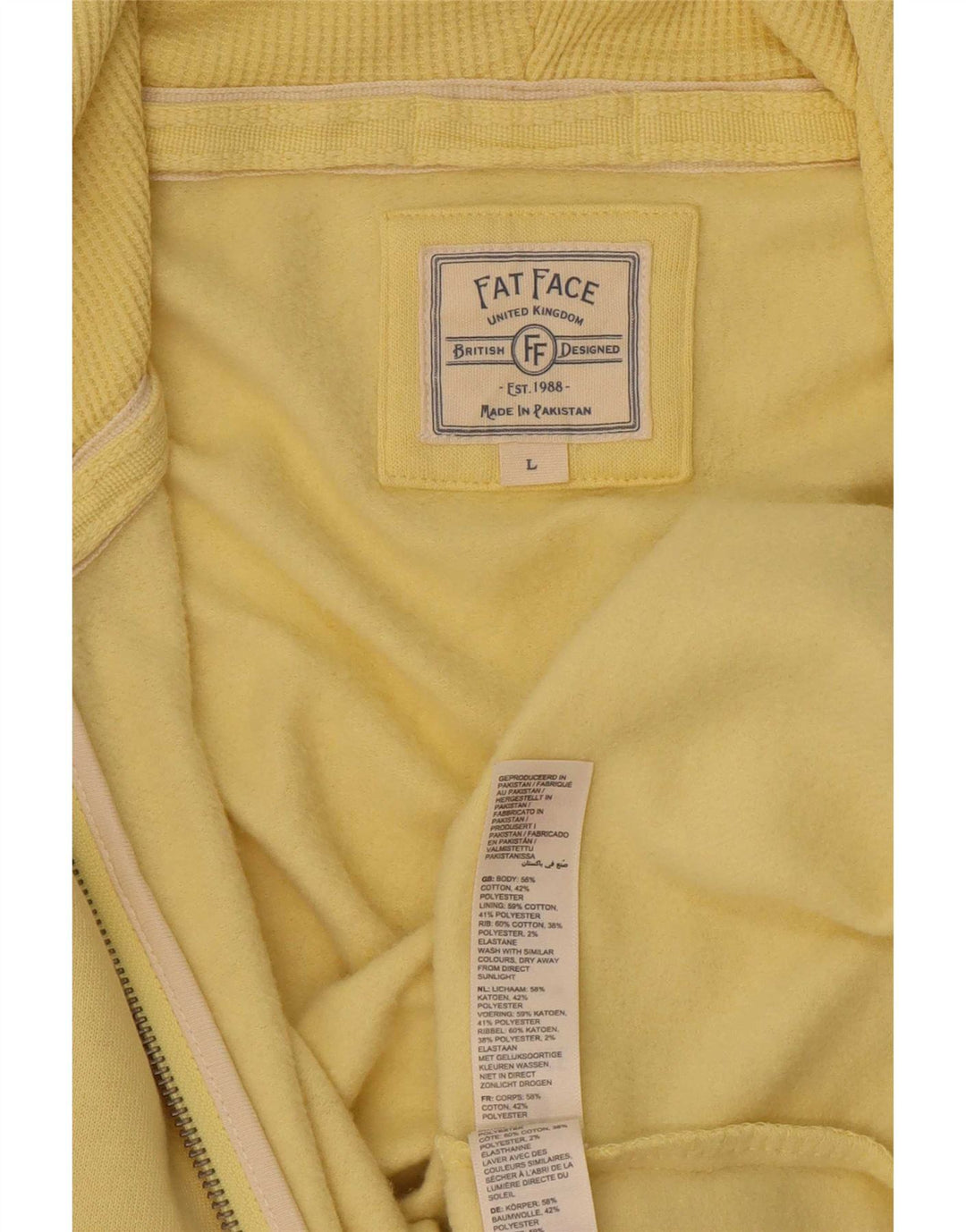 Fat Face Mens Zip Hoodie Sweater Large Yellow Cotton