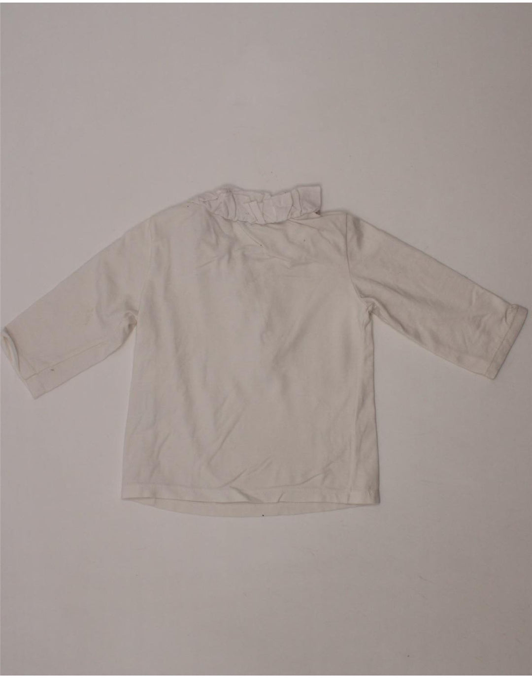 BENETTON Baby Girls Ruffle Front Top Long Sleeve 6-9 Months White Vintage Benetton and Second-Hand Benetton from Messina Hembry 