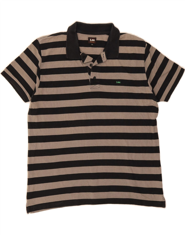 LEE Mens Polo Shirt 2XL Black Striped Cotton Vintage Lee and Second-Hand Lee from Messina Hembry 