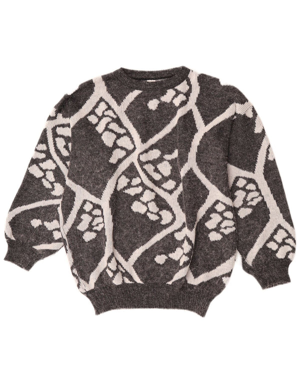 Vintage Womens Crew Neck Jumper Sweater UK 16 Large Grey Geometric