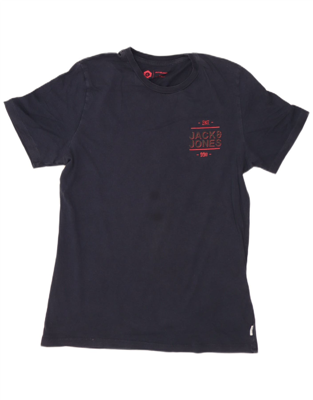 JACK & JONES Mens Graphic T-Shirt Top Small Navy Blue Cotton