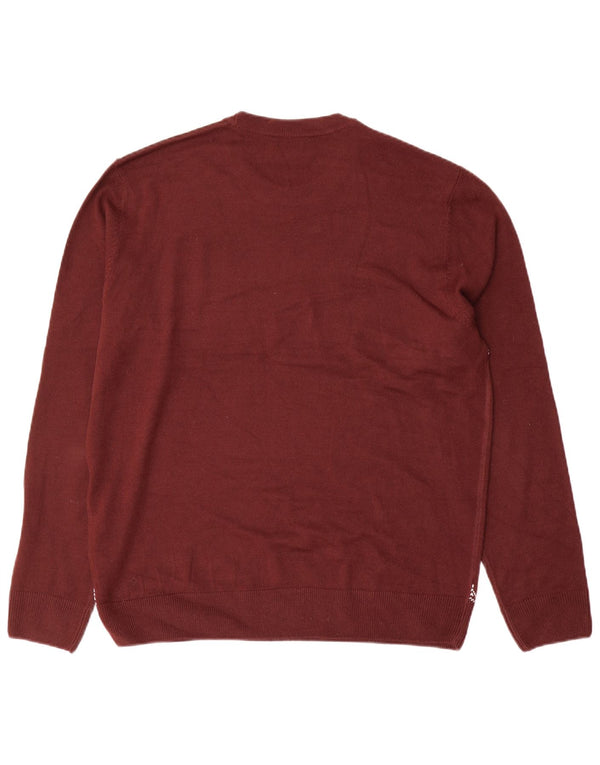 Marks & Spencer Mens Crew Neck Jumper Sweater Large Burgundy Fair Isle