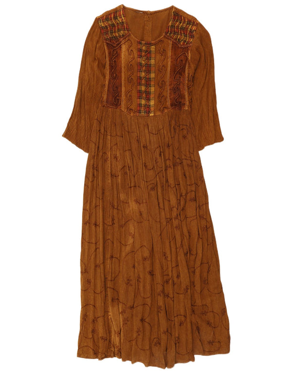 Vintage Womens 3/4 Sleeve Maxi Dress UK 10 Small Brown Paisley