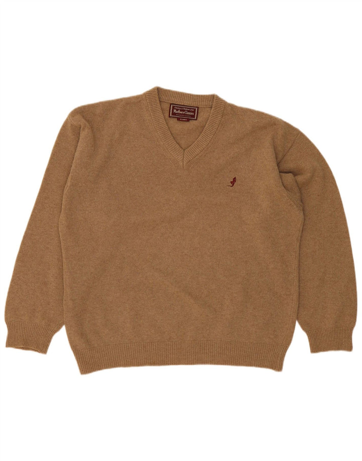 Marlboro Classics Mens V-Neck Jumper Sweater XL Beige Wool