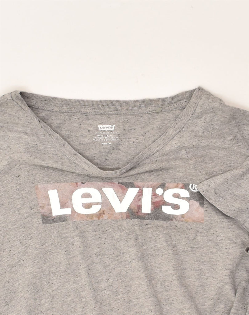 LEVI'S Womens Graphic T-Shirt Top UK 12 Medium Grey Flecked Cotton | Vintage Levi's | Thrift | Second-Hand Levi's | Used Clothing | Messina Hembry 