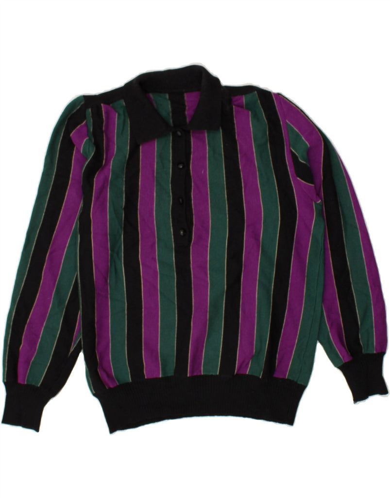 VINTAGE Womens Polo Neck Jumper Sweater UK 16 Large Multicoloured Striped | Vintage Vintage | Thrift | Second-Hand Vintage | Used Clothing | Messina Hembry 