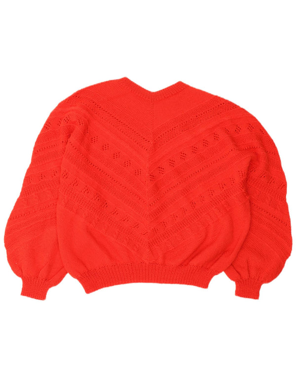 Vintage Womens Crop V-Neck Jumper Sweater UK 18 XL Red