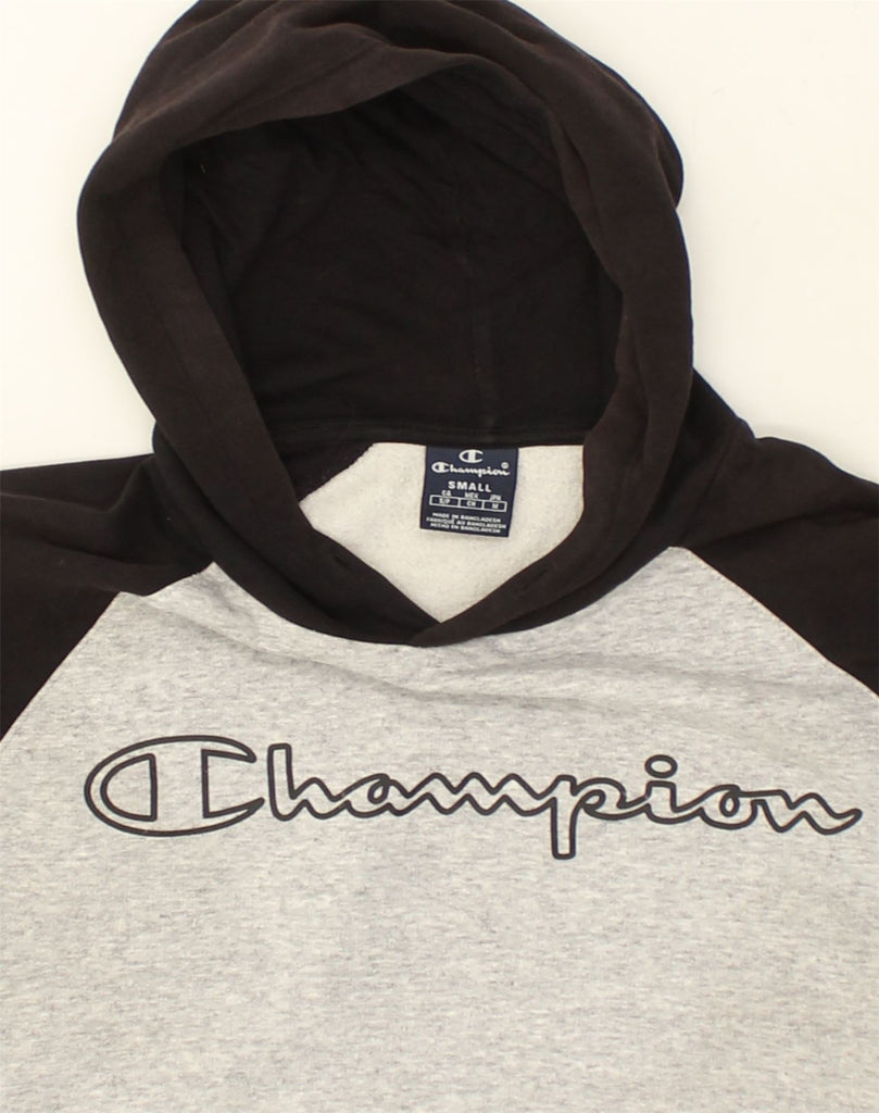 CHAMPION Mens Graphic Hoodie Jumper Small Grey Colourblock | Vintage Champion | Thrift | Second-Hand Champion | Used Clothing | Messina Hembry 