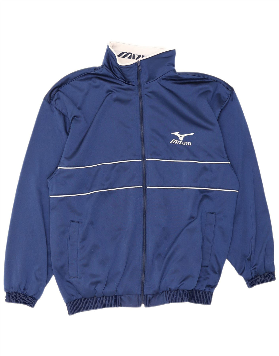 Mizuno Mens Graphic Tracksuit Top Jacket Small Navy Blue Striped Polyester