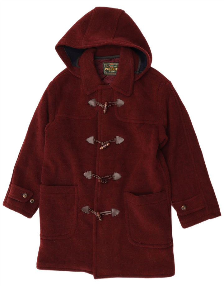 Polbot Mens Hooded Duffle Coat UK 38 Medium Maroon Wool