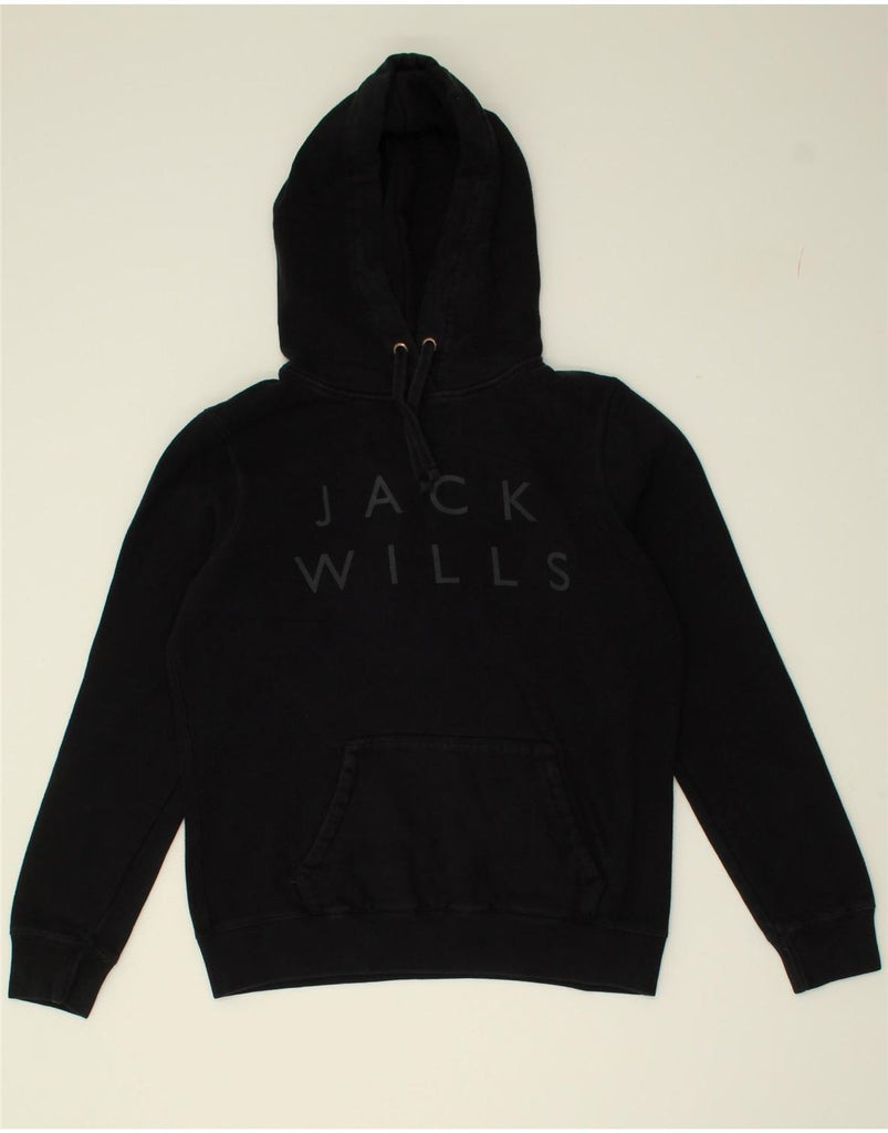 JACK WILLS Womens Classic Fit Graphic Hoodie Jumper UK 10 Small Black | Vintage Jack Wills | Thrift | Second-Hand Jack Wills | Used Clothing | Messina Hembry 