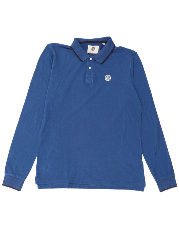 North Sails Mens Long Sleeve Polo Shirt Large Blue Cotton