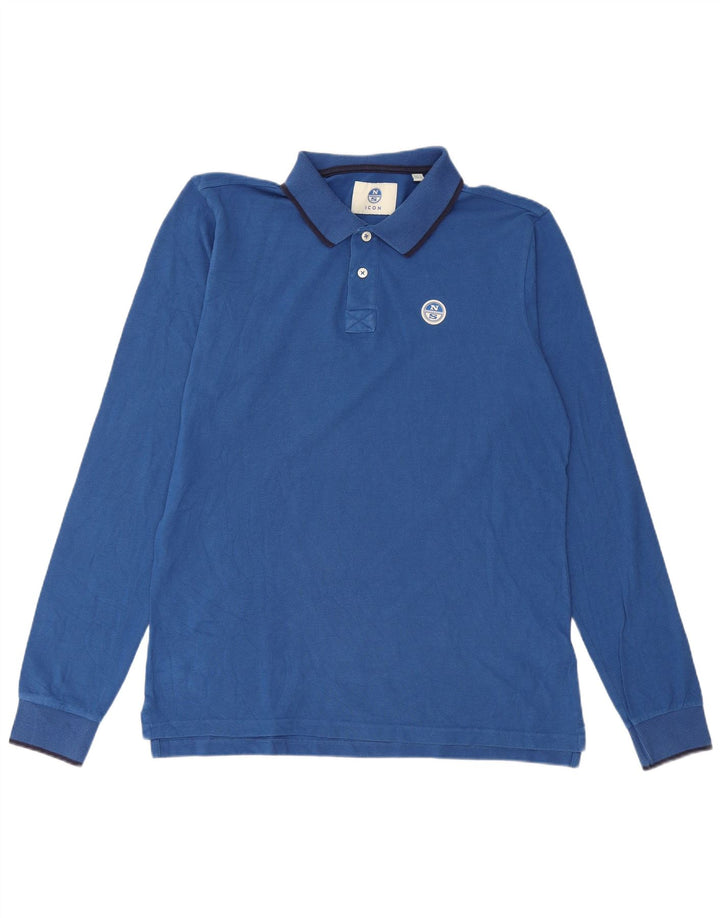 North Sails Mens Long Sleeve Polo Shirt Large Blue Cotton