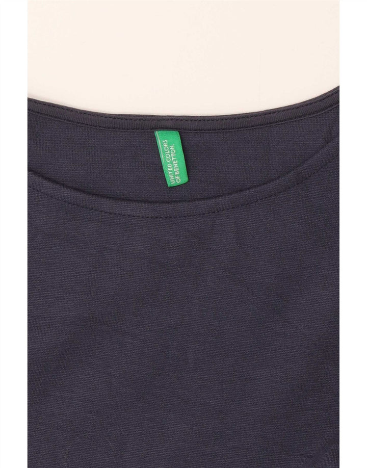 Benetton Womens Top Long Sleeve UK 10 Small Navy Blue