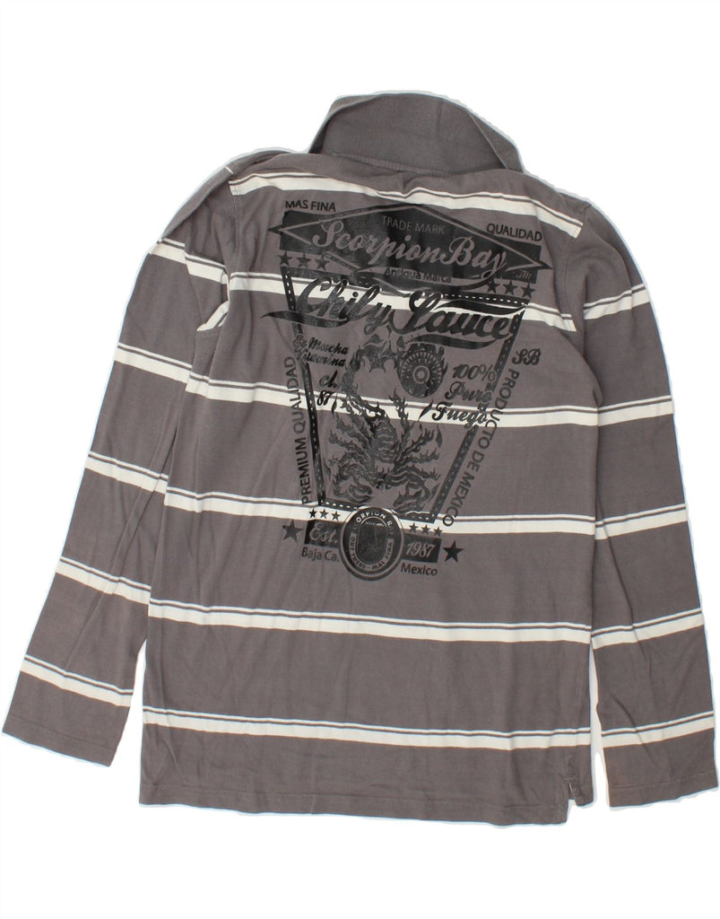 SCORPION BAY Boys Graphic Rugby Polo Shirt 15-16 Years XL  Grey Striped Vintage Scorpion Bay and Second-Hand Scorpion Bay from Messina Hembry 