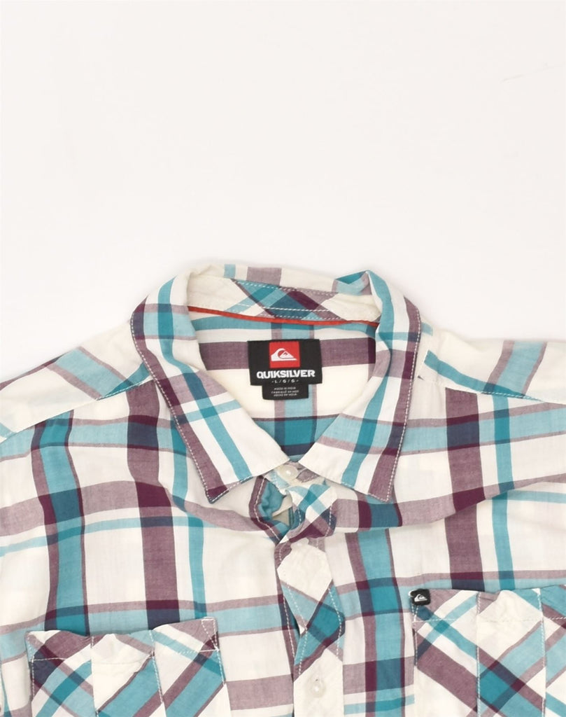 QUIKSILVER Mens Short Sleeve Shirt Large Blue Check Cotton | Vintage Quiksilver | Thrift | Second-Hand Quiksilver | Used Clothing | Messina Hembry 