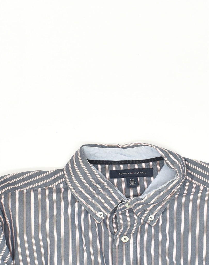 TOMMY HILFIGER Mens Shirt Large Grey Striped Cotton | Vintage Tommy Hilfiger | Thrift | Second-Hand Tommy Hilfiger | Used Clothing | Messina Hembry 