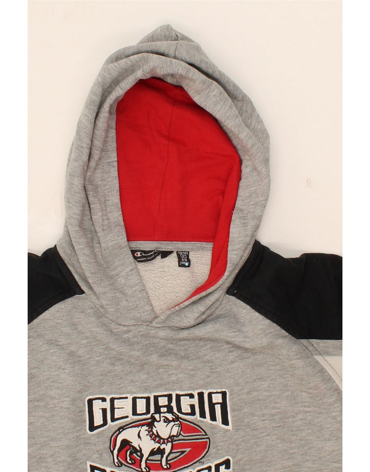 CHAMPION Boys Graphic Hoodie Jumper 9-10 Years Medium Grey Colourblock Vintage Champion and Second-Hand Champion from Messina Hembry 