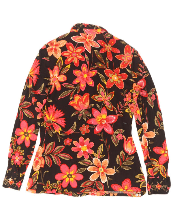 Vintage Womens Shirt Blouse UK 12 Medium Black Floral Cotton