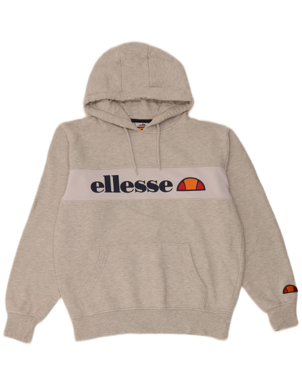 Ellesse Womens Graphic Hoodie Jumper UK 14 Medium Grey Colourblock Cotton