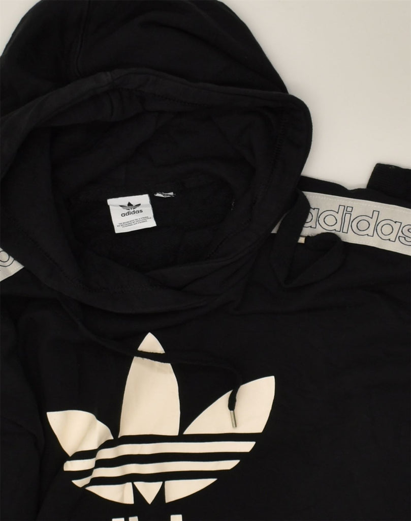 ADIDAS Womens Graphic Hoodie Jumper UK 14 Medium Black Cotton | Vintage Adidas | Thrift | Second-Hand Adidas | Used Clothing | Messina Hembry 