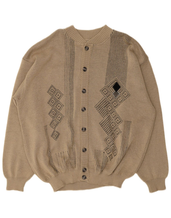 Marc Rene Mens Loose Fit Cardigan Sweater IT 48 Medium Beige Geometric
