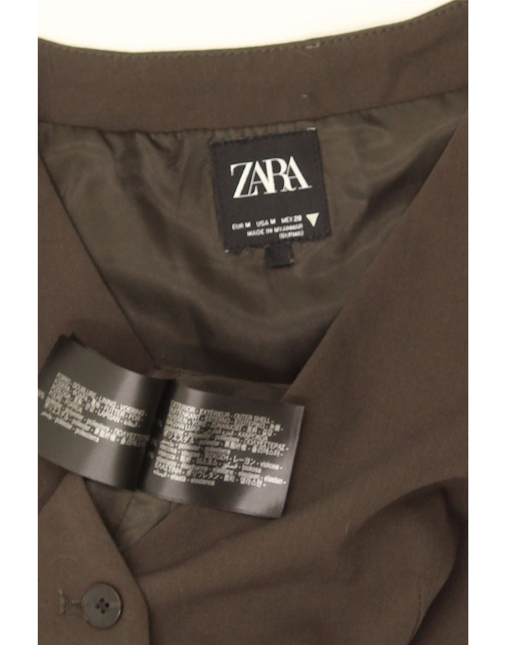Zara Womens Crop Waistcoat UK 12 Medium Khaki Polyester