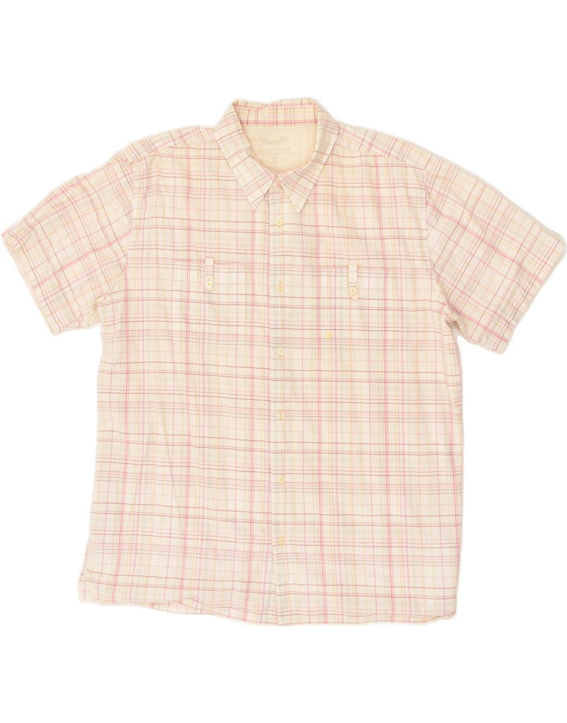 WRANGLER Mens Classic Short Sleeve Shirt 2XL Beige Check Cotton | Vintage Wrangler | Thrift | Second-Hand Wrangler | Used Clothing | Messina Hembry 