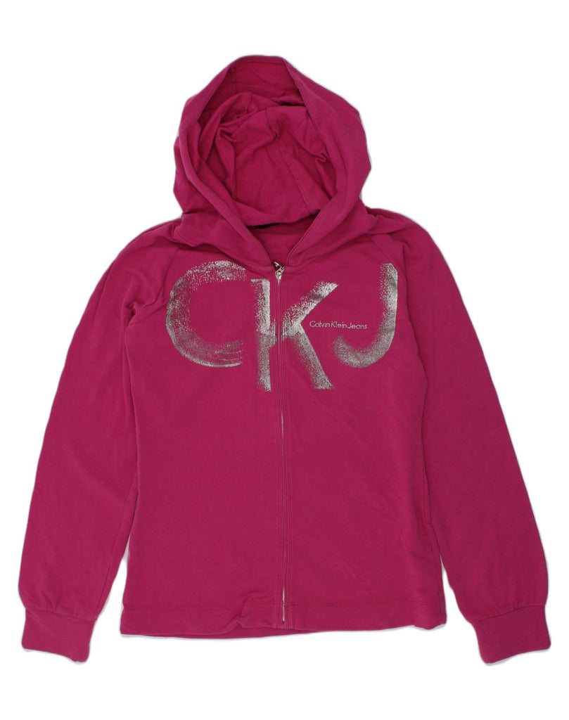 CALVIN KLEIN Girls Graphic Zip Hoodie Sweater 9-10 Years Pink Cotton | Vintage Calvin Klein | Thrift | Second-Hand Calvin Klein | Used Clothing | Messina Hembry 