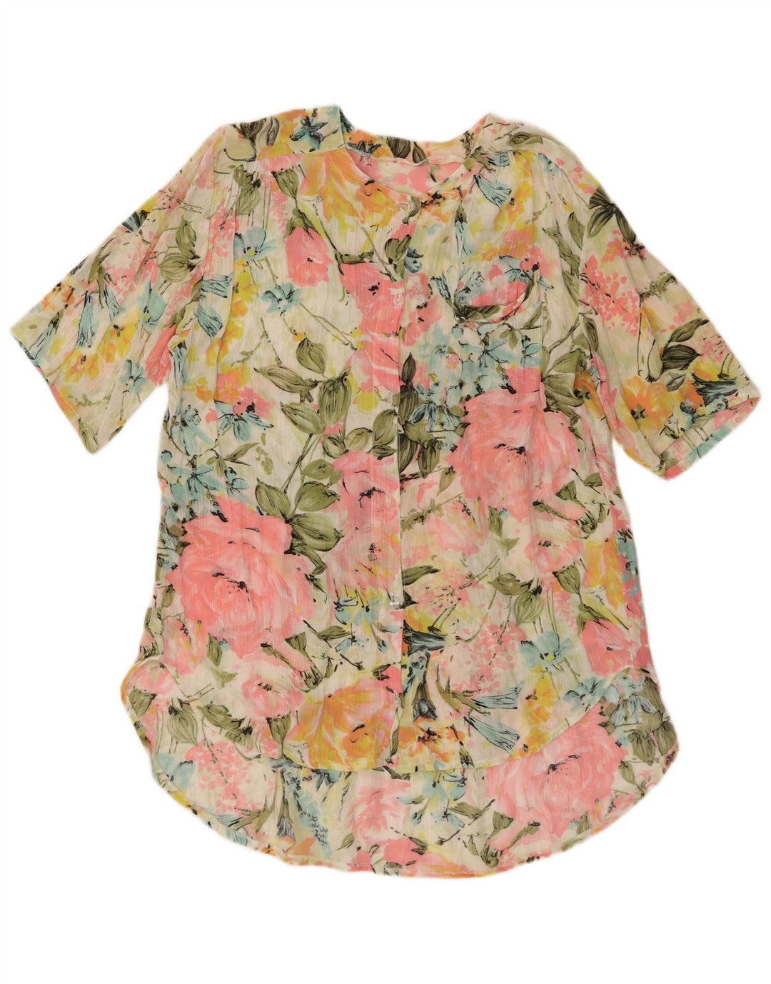 Vintage Womens Longline Shirt Blouse UK 14 Medium Multicoloured Floral