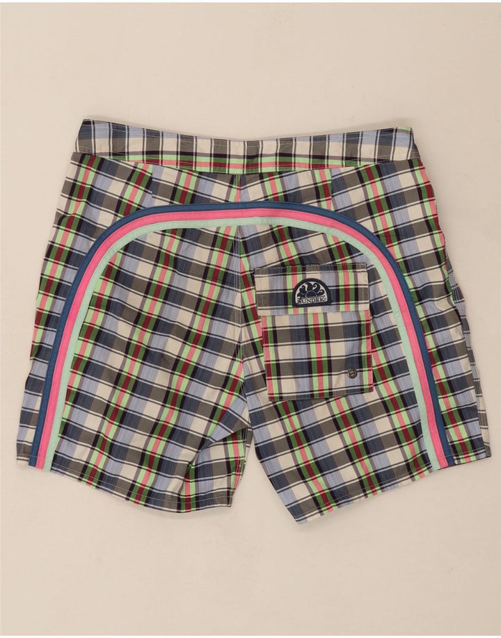 SUNDEK Mens Swimming Shorts Medium  Blue Check Polyester Vintage Sundek and Second-Hand Sundek from Messina Hembry 