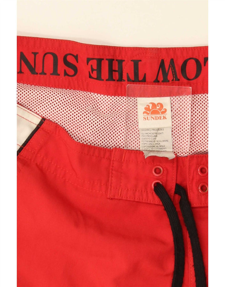 Sundek Mens Graphic Swimming Shorts Medium  Red Colourblock Polyester