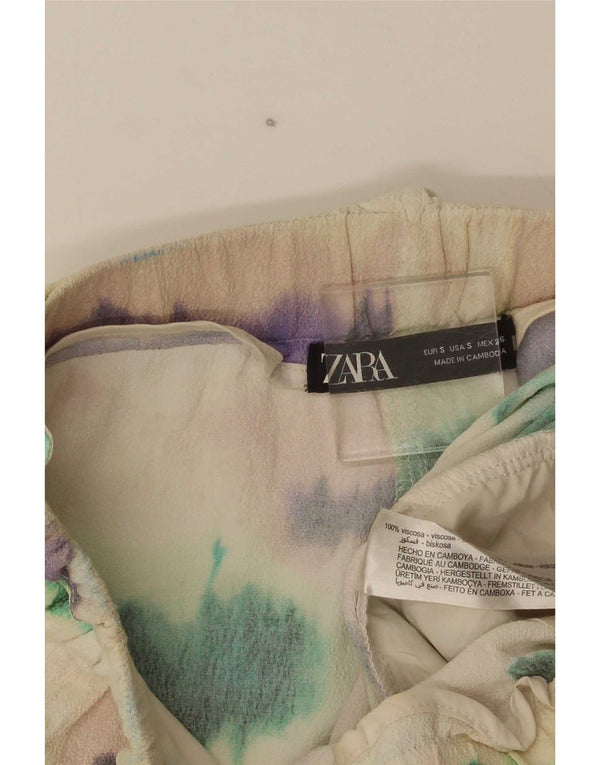 Zara Womens High Waist Chino Shorts Small W26 Multicoloured Tie Dye Viscose
