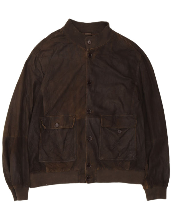 GIMO'S Mens Leather Jacket UK 42 XL Brown