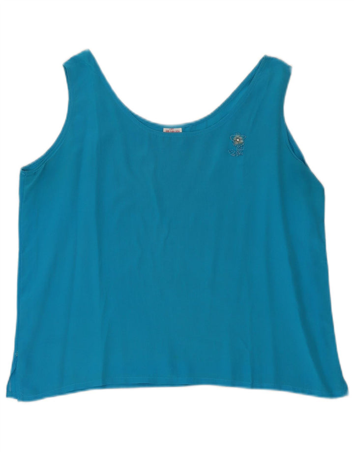 Vintage Womens Crop Sleeveless Blouse Top UK 14 Medium Blue Silk