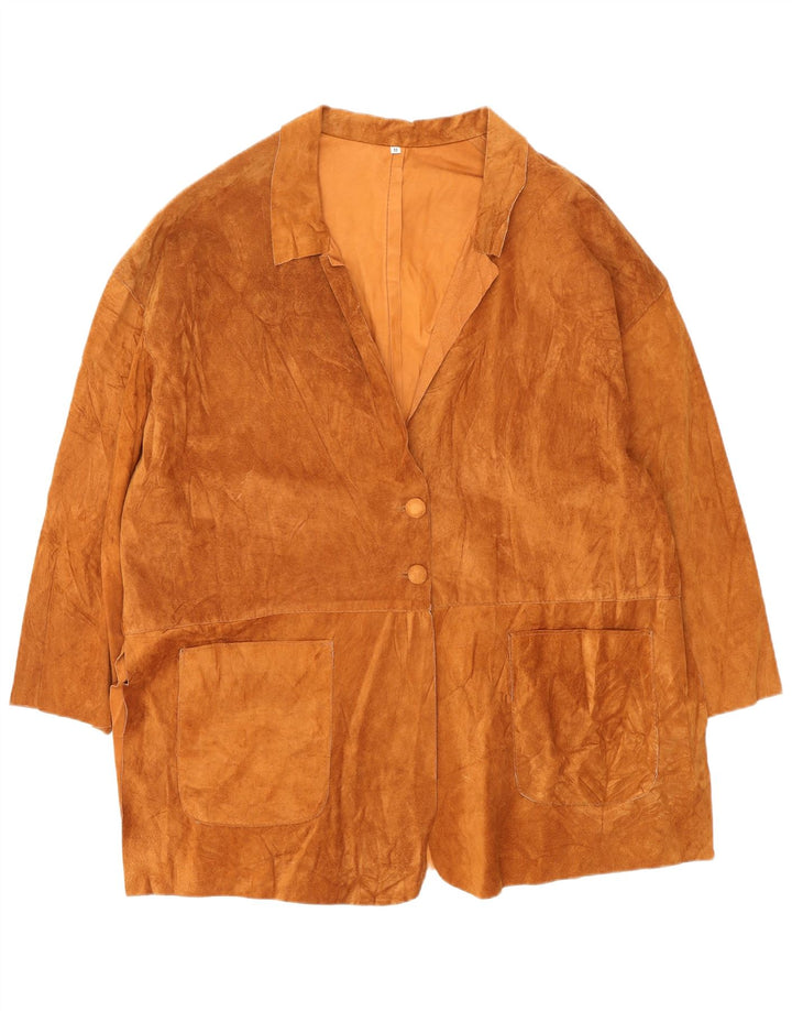 VINTAGE Womens Oversized Suede Overcoat UK 14 Medium Brown Leather