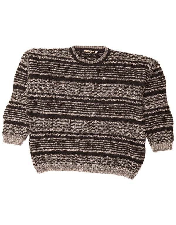 VINTAGE Mens Crew Neck Jumper Sweater XL Black Geometric Wool