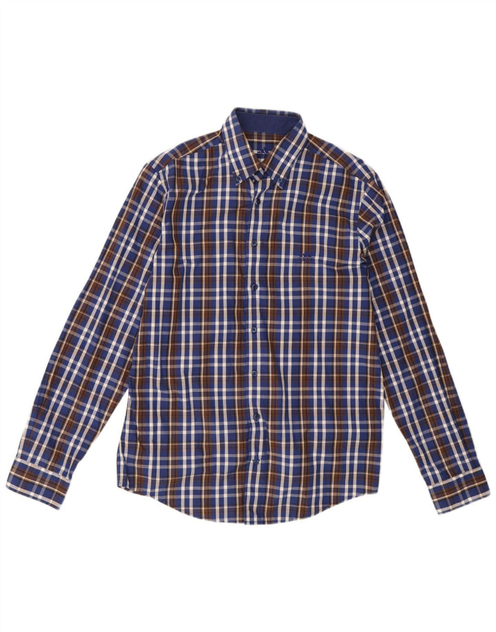 Adidas Mens Shirt Size 40 Medium Blue Check Cotton