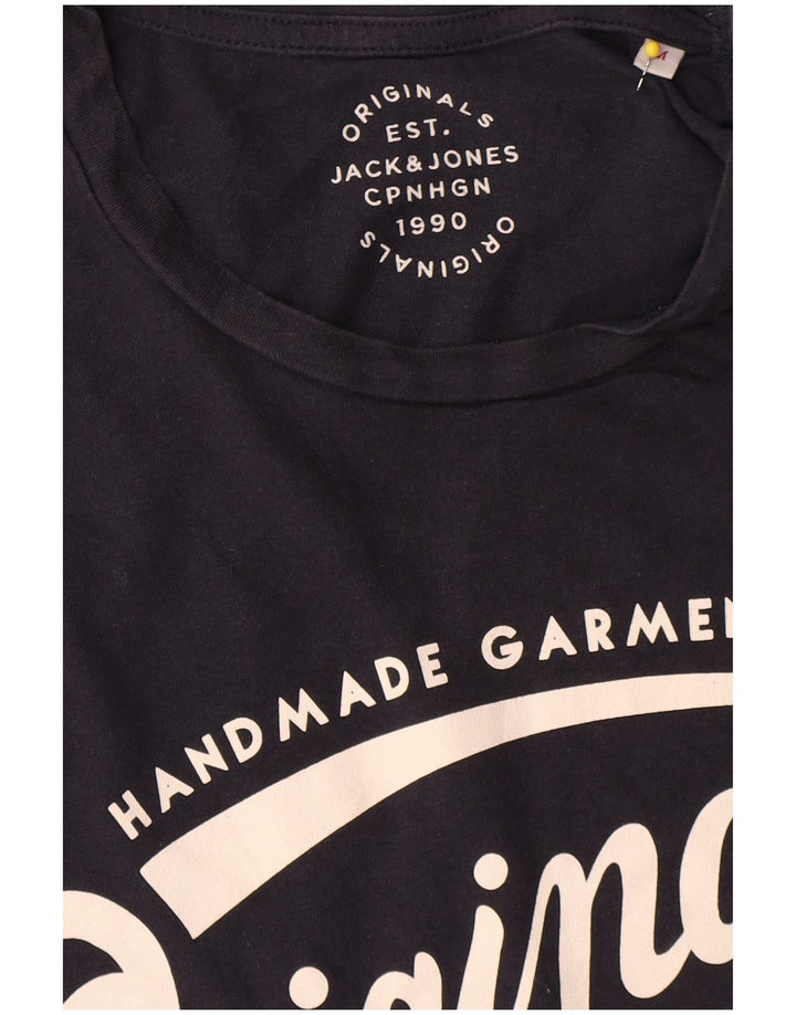 Jack & Jones Mens Graphic T-Shirt Top Medium Navy Blue Cotton