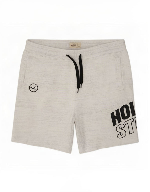 Hollister Mens Graphic Sport Shorts Large Grey Flecked Cotton
