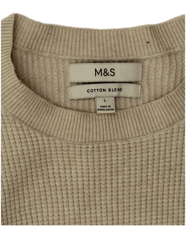Marks & Spencer Mens Crew Neck Jumper Sweater Large Beige Polyester