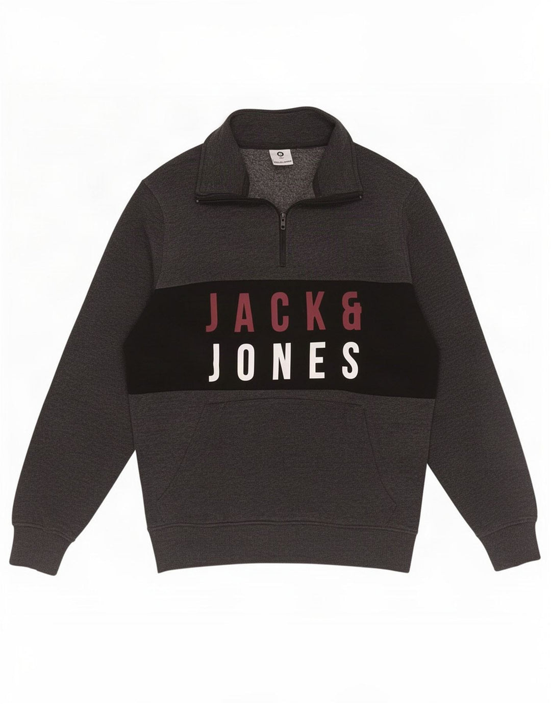 Jack & Jones Mens Core Zip Neck Sweatshirt Jumper Medium Grey Colourblock
