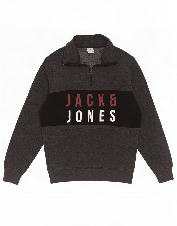 Jack & Jones Mens Core Zip Neck Sweatshirt Jumper Medium Grey Colourblock