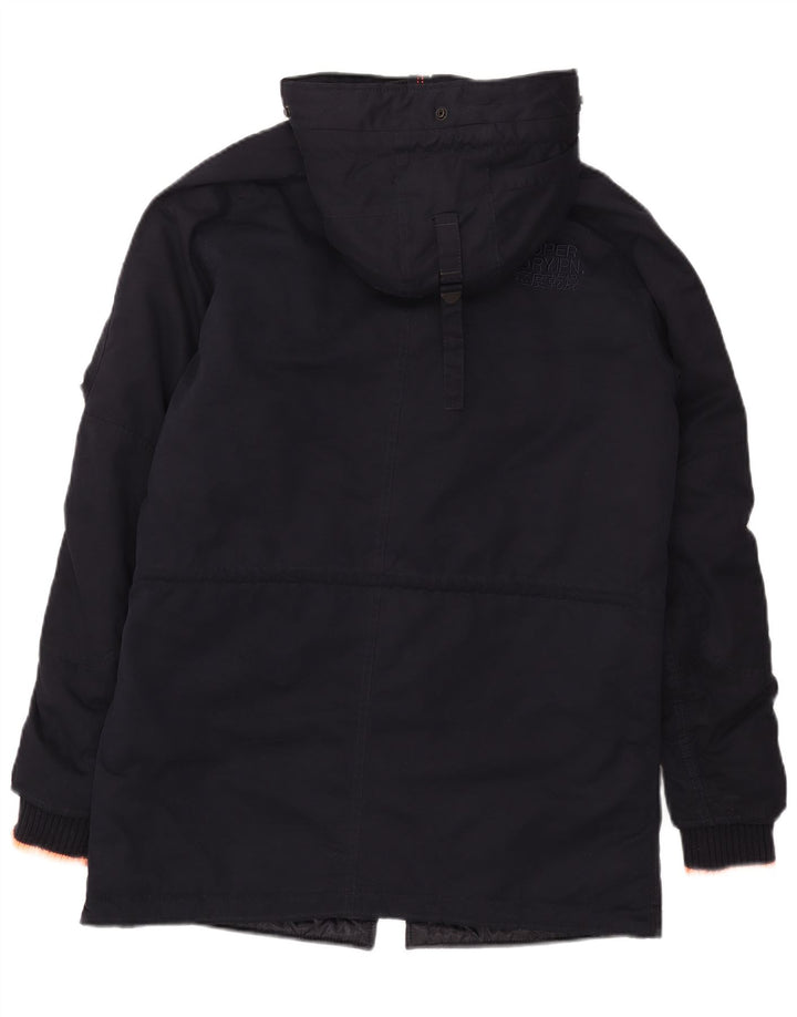 Superdry Mens Hooded Parka Jacket UK 38 Medium Navy Blue Polyester
