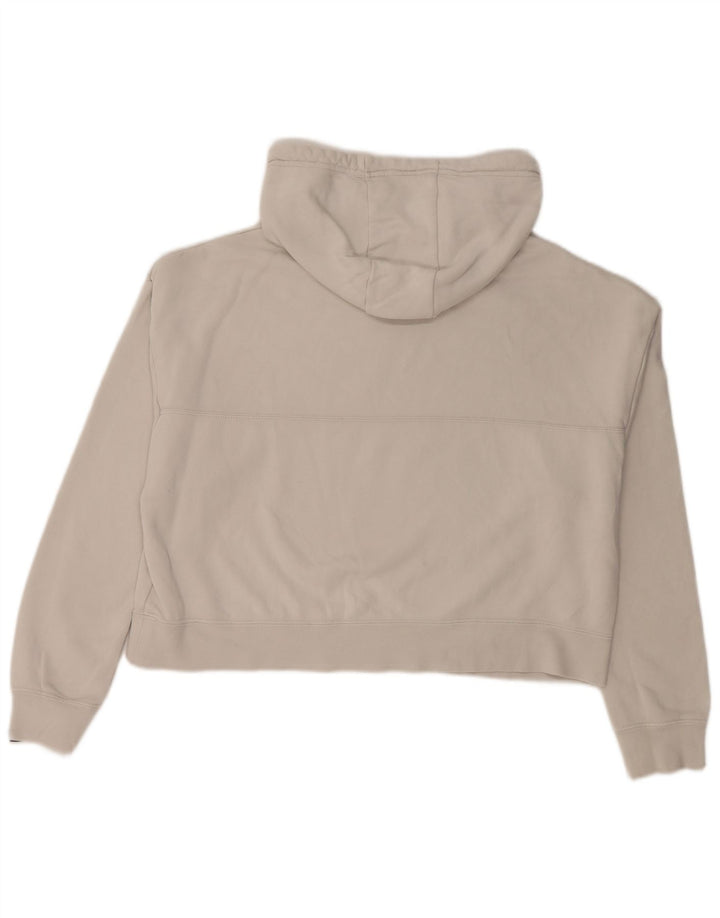 NIKE Womens Crop Graphic Hoodie Jumper UK 14 Medium Grey Cotton