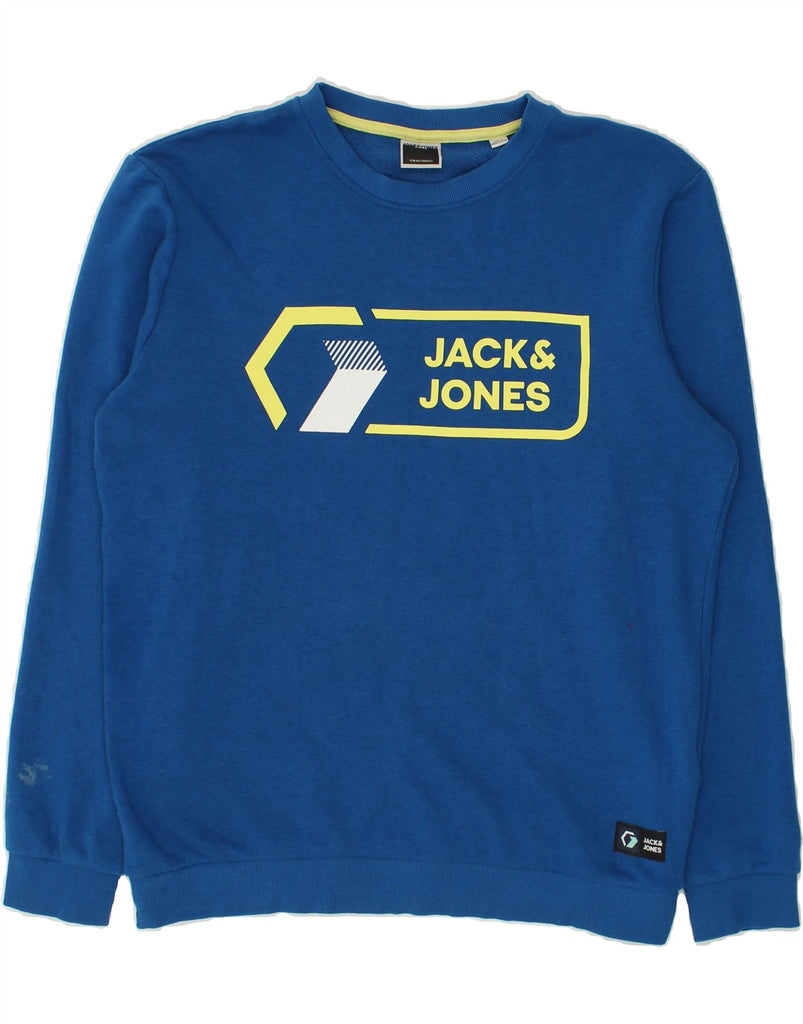 JACK & JONES Mens Graphic Sweatshirt Jumper Medium Blue Cotton | Vintage Jack & Jones | Thrift | Second-Hand Jack & Jones | Used Clothing | Messina Hembry 