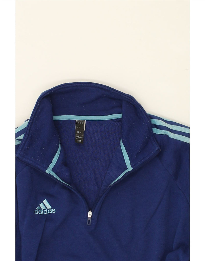 ADIDAS Mens Zip Neck Sweatshirt Jumper Medium Blue Cotton | Vintage Adidas | Thrift | Second-Hand Adidas | Used Clothing | Messina Hembry 